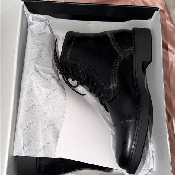 Alfani Men's Black Leather Lace-Up Boots - Picture 2 of 5